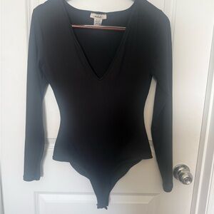 Black V-Neck Long Sleeve Bodysuit